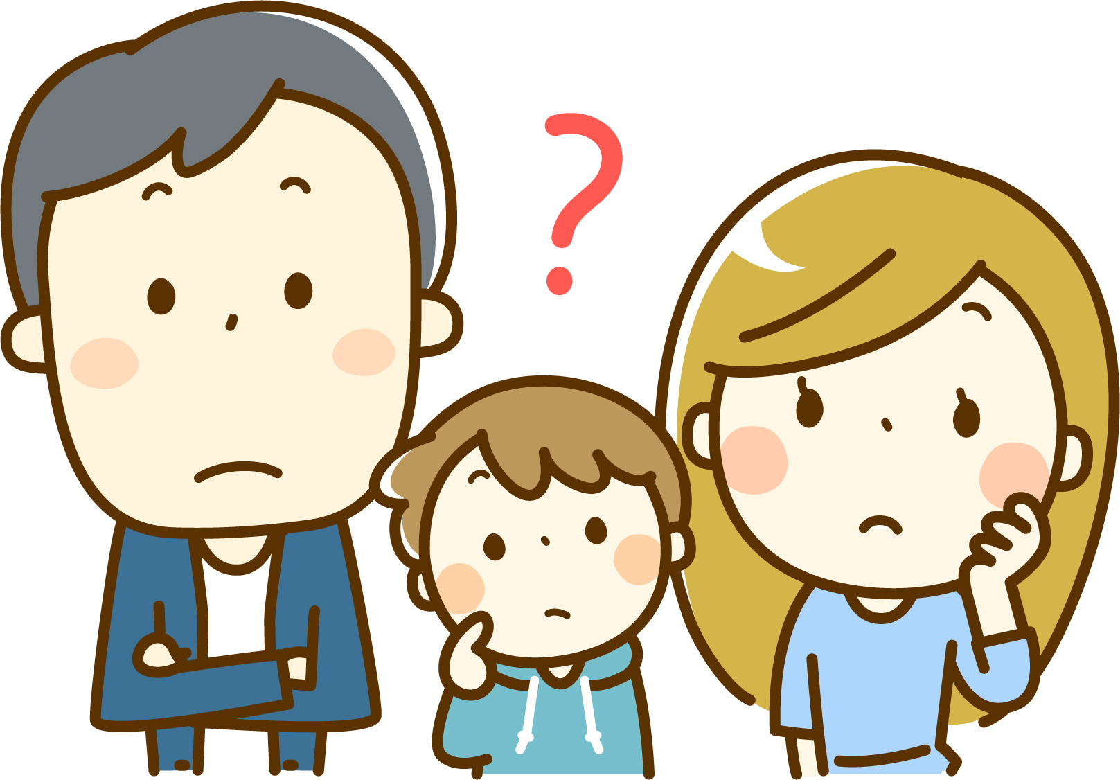 不思議を感じる家族のイラスト