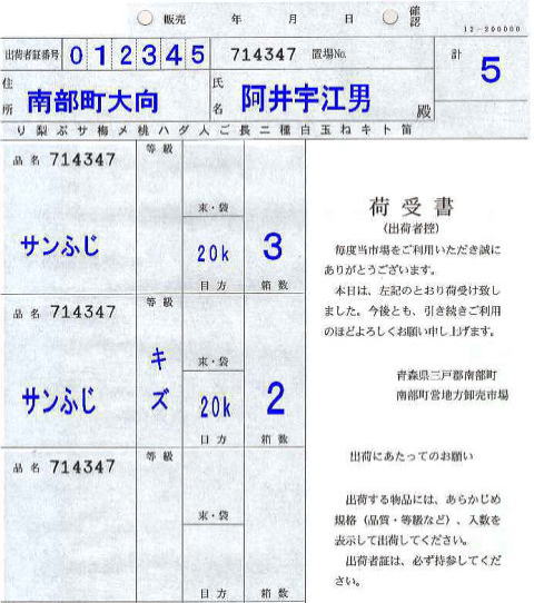 箱単価物品の記載例